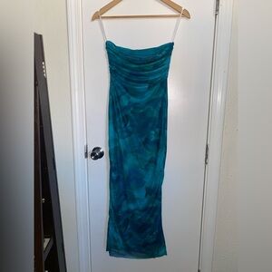 Teal Strapless Maxi Dress